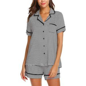 Pajamas Soft Striped Women's Short Sleeve A-black Striped